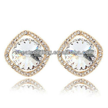 Fashion Elegant Alloy Crystal Square Shape Stud Earrings Jewelry 2012091557